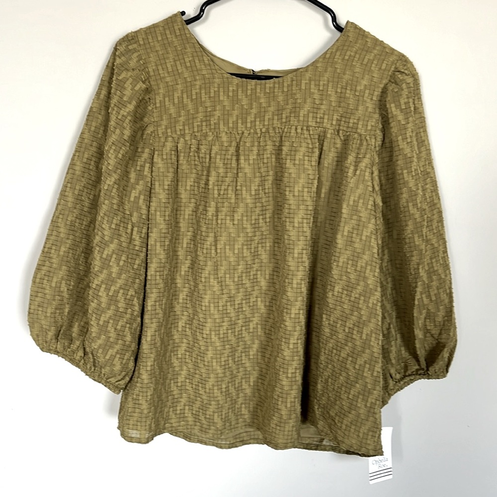 Ophelia Roe Lined Woven Textured Boho Top Khaki Green size Medium